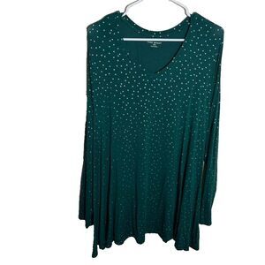 Lane Bryant T-Shirt Women's 18/20 Green Metallic Polka Dot Long Sleeve Top